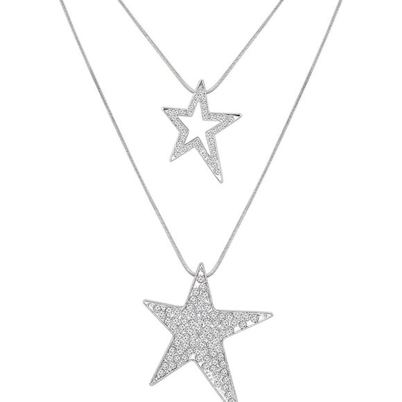 Gothic Y2K Rainbow Rhinestone Star Necklace Layered Emo Jewelry Gift for Women - Picture 1 of 7